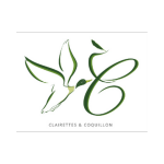 Ein minimalistisches grün-weißes Logo zeigt einen stilisierten Vogel im Flug neben einem großen, eleganten Buchstaben C. Darunter steht CLAIRETTES & COQUILLON. eco-mark ecomark laserkennzeichnung laserbeschriftung industrie